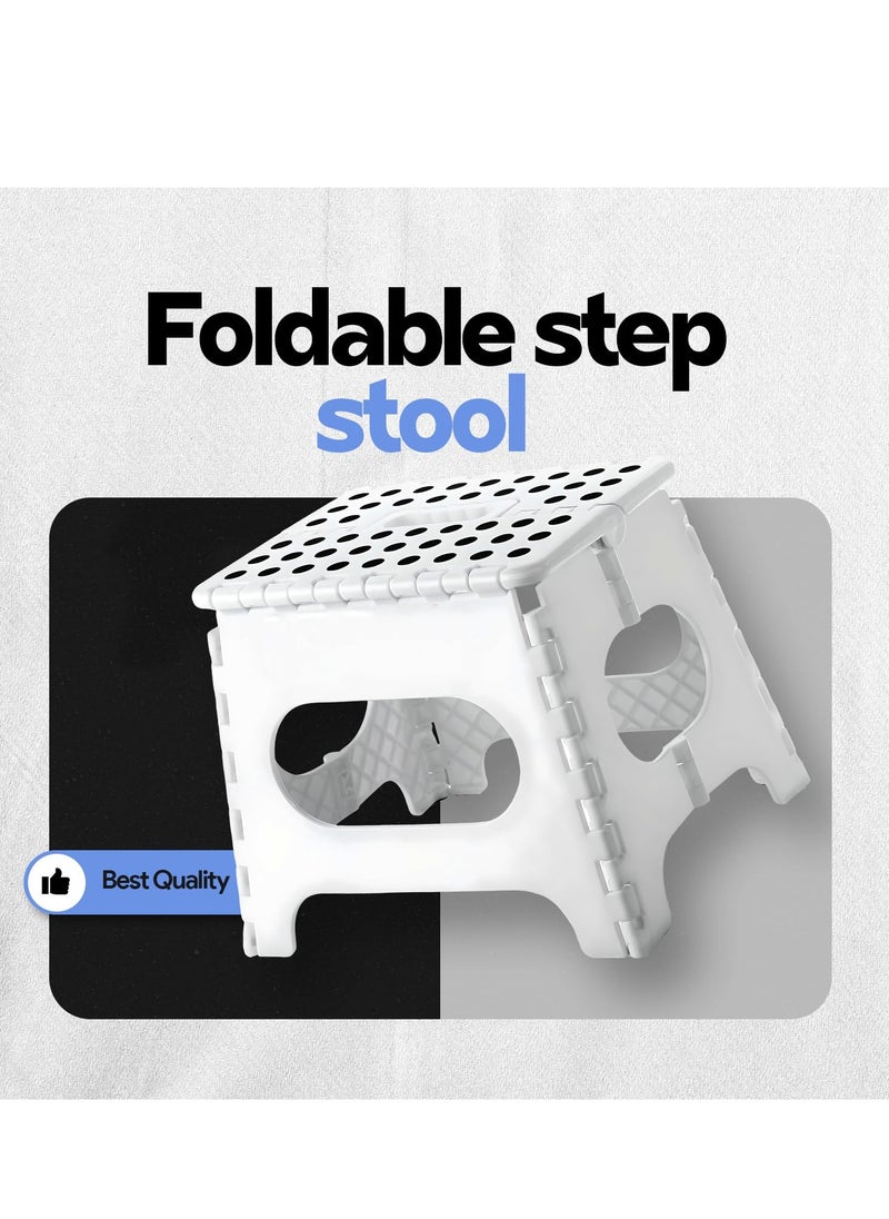 Folding Step Stool for Adults and Kids Holds Up to 300 lbs,Non-Slip Folding Stools with Portable Handle, Compact Plastic Foldable Step Stool for Bathroom,Bedroom, Kitchen