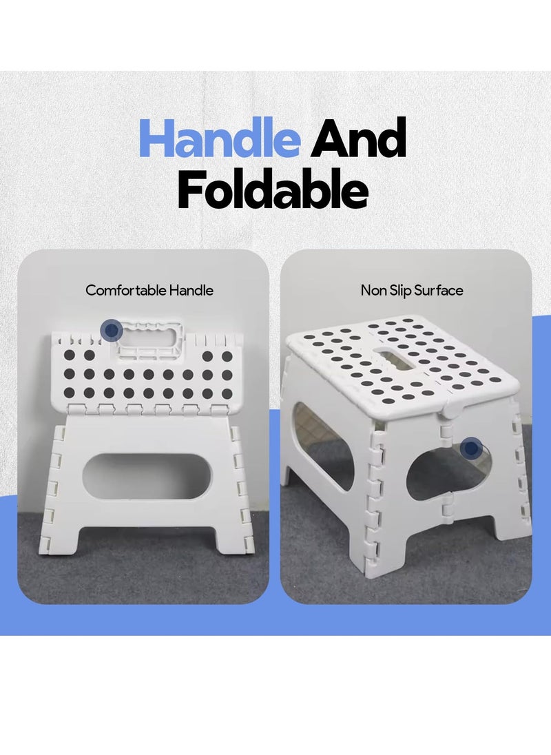 Folding Step Stool for Adults and Kids Holds Up to 300 lbs,Non-Slip Folding Stools with Portable Handle, Compact Plastic Foldable Step Stool for Bathroom,Bedroom, Kitchen