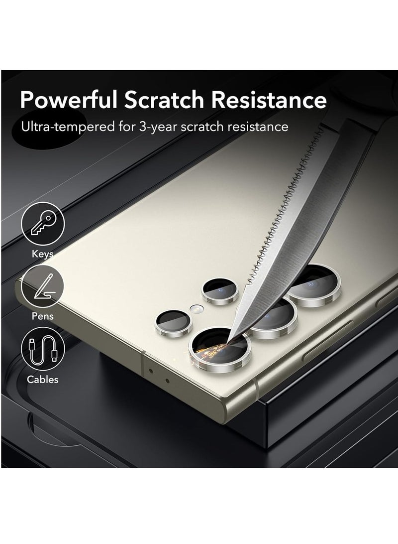 2 مجموعات لواقٍ عدسة الكاميرا لجهاز سامسونج جالاكسي S24 ألترا واقيات عدسة فردية مقاومة للخدش زجاج مقسى فائق النحافة مع حواف من الألمنيوم متوافق مع غلاف جالاكسي S24 ألترا - Image 4