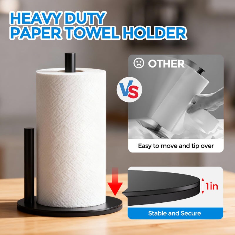 zaa Paper Towel Holder Countertop - Free Standing Paper Towel Holder for Kitchen Organization, Easy to Carry Paper Roll Dispenser, No Drill Installation, for Kitchen, Bathroom, Office, RV, Black - Image 3