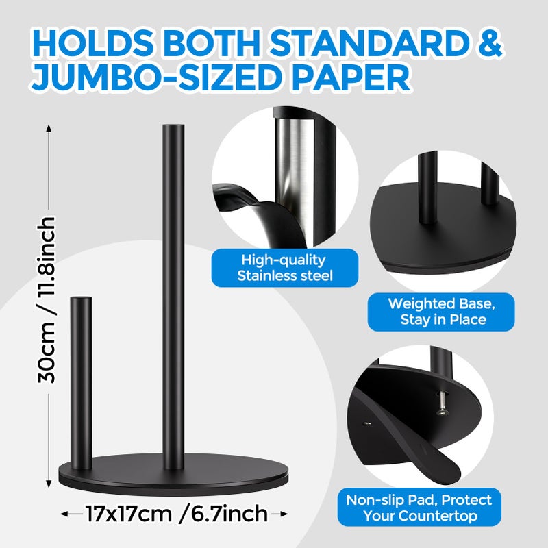 zaa Paper Towel Holder Countertop - Free Standing Paper Towel Holder for Kitchen Organization, Easy to Carry Paper Roll Dispenser, No Drill Installation, for Kitchen, Bathroom, Office, RV, Black - Image 4