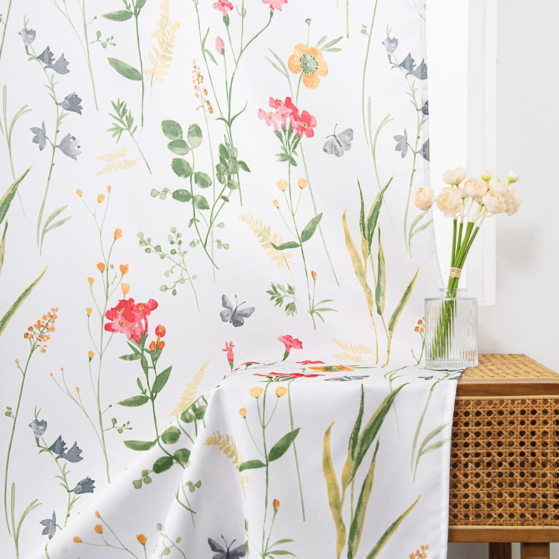 youleyar Floral Curtains 63 Inches Long for Living Room 2 Panels Printed Pattern Curtain Rod Pocket Spring Summer Watercolor Flowers/Leaves Window Drapes for Girls Bedroom, 52" W x 63" L - Image 1