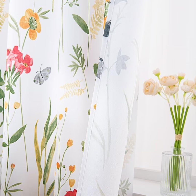 youleyar Floral Curtains 63 Inches Long for Living Room 2 Panels Printed Pattern Curtain Rod Pocket Spring Summer Watercolor Flowers/Leaves Window Drapes for Girls Bedroom, 52" W x 63" L - Image 5