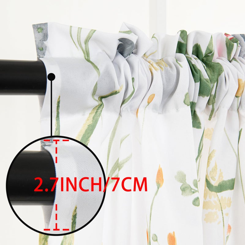 youleyar Floral Curtains 63 Inches Long for Living Room 2 Panels Printed Pattern Curtain Rod Pocket Spring Summer Watercolor Flowers/Leaves Window Drapes for Girls Bedroom, 52" W x 63" L - Image 3
