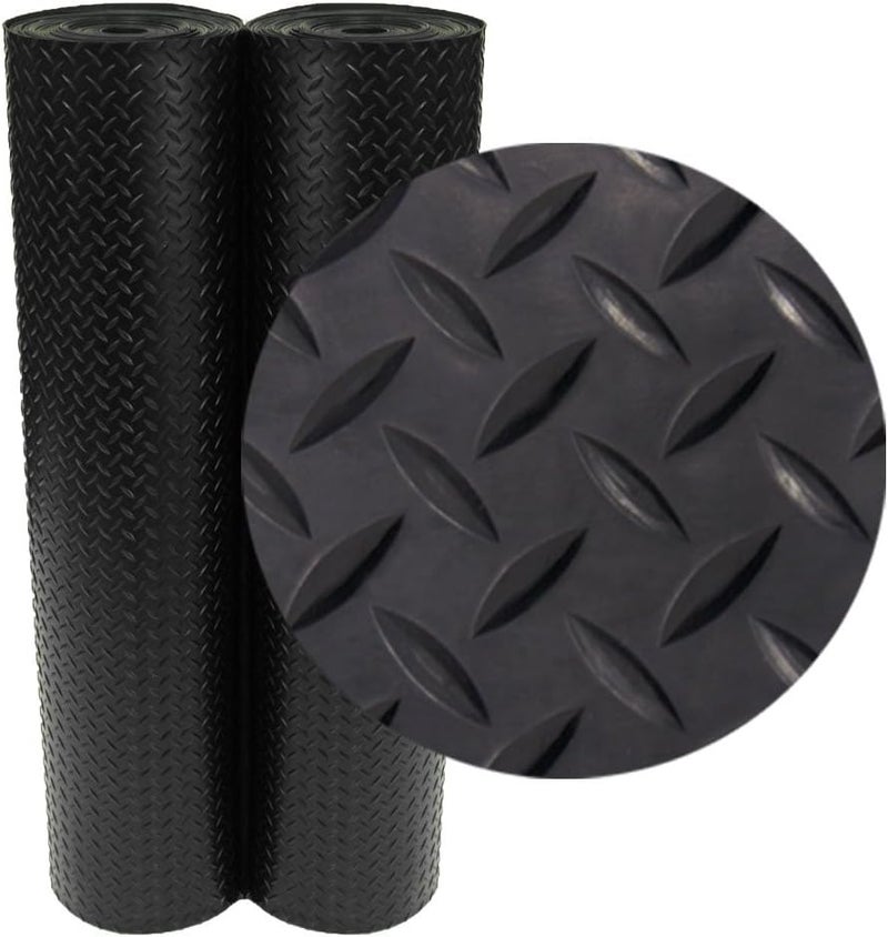 Rubber-Cal Diamond-Plate Rubber Flooring Rolls - 3 mm x 4 ft x 3 ft Rolls - Black - Image 1