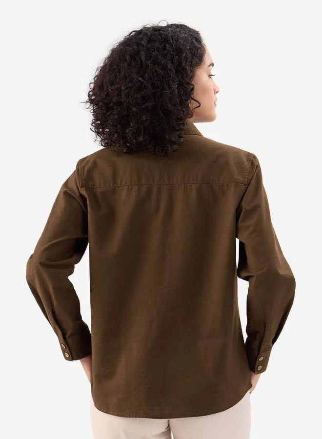 The Souled Store  Brown Linen Blend Long Sleeve Regular Fit Shirt for Women | Best Price UAE