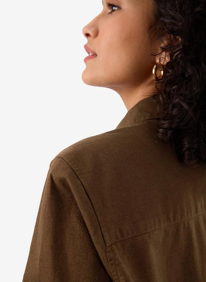 The Souled Store  Brown Linen Blend Long Sleeve Regular Fit Shirt for Women | Best Price UAE