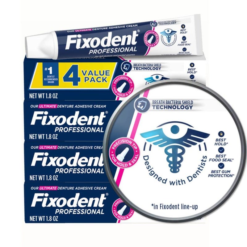 Fixodent Professional Ultimate Denture Adhesive Cream for Full and Partial Dentures 18 oz 4 Pack
