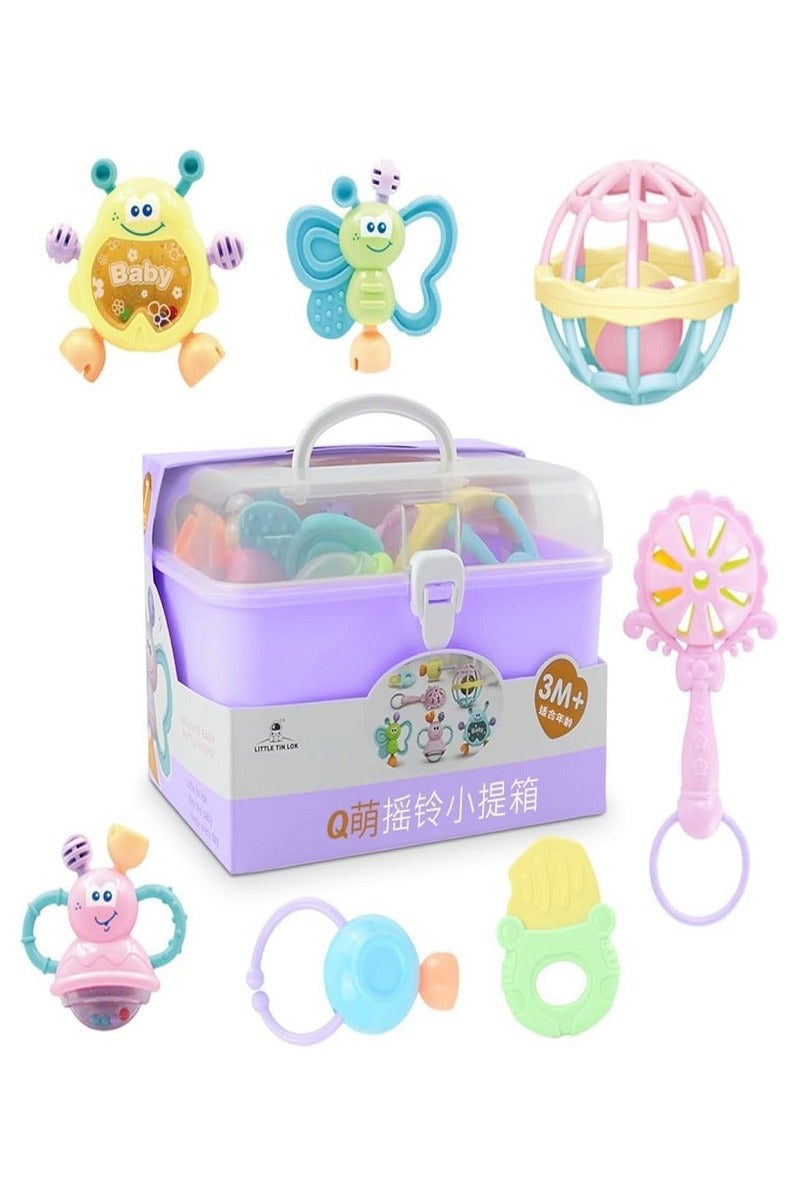 7 Pcs Sensory Soft Rubber Infant and Newborn Baby Rattle (Purple) - Image 1