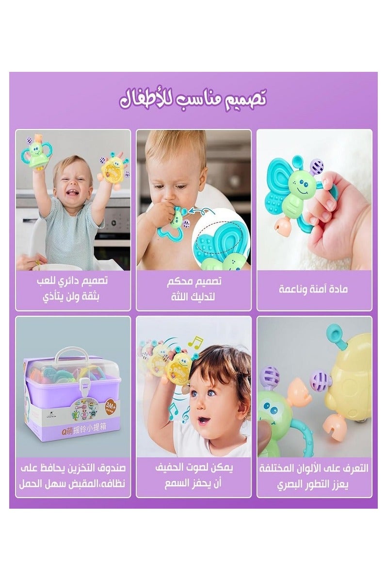 7 Pcs Sensory Soft Rubber Infant and Newborn Baby Rattle (Purple) - Image 2