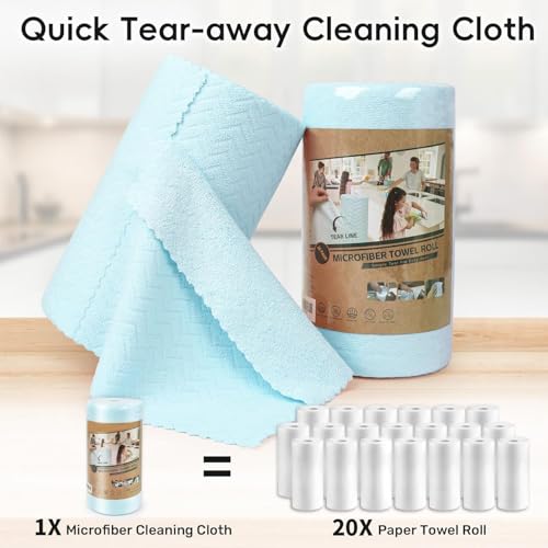 SOKT Microfiber Cleaning Cloths Roll 30 Pack Tear Away Microfiber Towels Roll Lint Free Rags, Reusable Cleaning Cloths, Washable, Scratch Free, Ultra Absorbent Dish Rags (Blue Ripple) - Image 3
