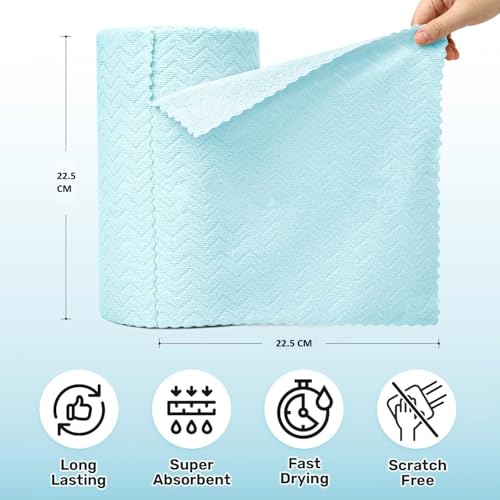 SOKT Microfiber Cleaning Cloths Roll 30 Pack Tear Away Microfiber Towels Roll Lint Free Rags, Reusable Cleaning Cloths, Washable, Scratch Free, Ultra Absorbent Dish Rags (Blue Ripple) - Image 4