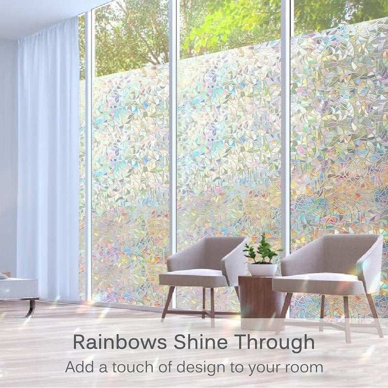 Volcanics Window Privacy Film Static Clings Vinyl 3D Decals, Stickers Rainbow Film for Glass Door Heat Control Anti UV 17.5 x 78.7 Inches - Image 2