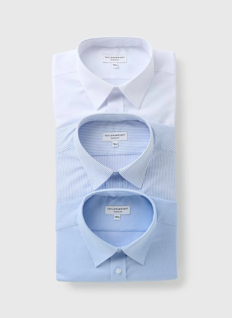 ماتلان Taylor & Wright 3 Pack Blue Regular Easycare Shirts