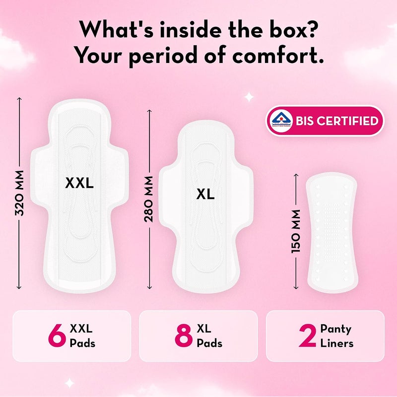 Plush 14 Pack 100% Pure American Cotton Sanitary Pads for Women | 8 Light Flow Pads (L), 6 Heavy Flow (XL) & 2 Panty Liners | Ultra-Thin, No Rash | For Everyone - Image 2