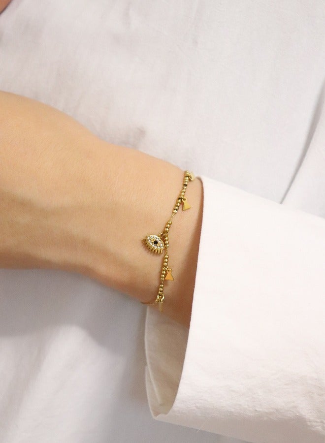 Evil Eye Bracelet for Women, 18K Gold Plated Dainty Adjustable Chain, Non-Tarnish Waterproof Bracelet, Cute Handmade Minimalist Charm Bracelet, Simple Dainty Fashion Jewelry Gift for Her, Trendy Everyday Protective Jewelry for Women and Girls - Image 1