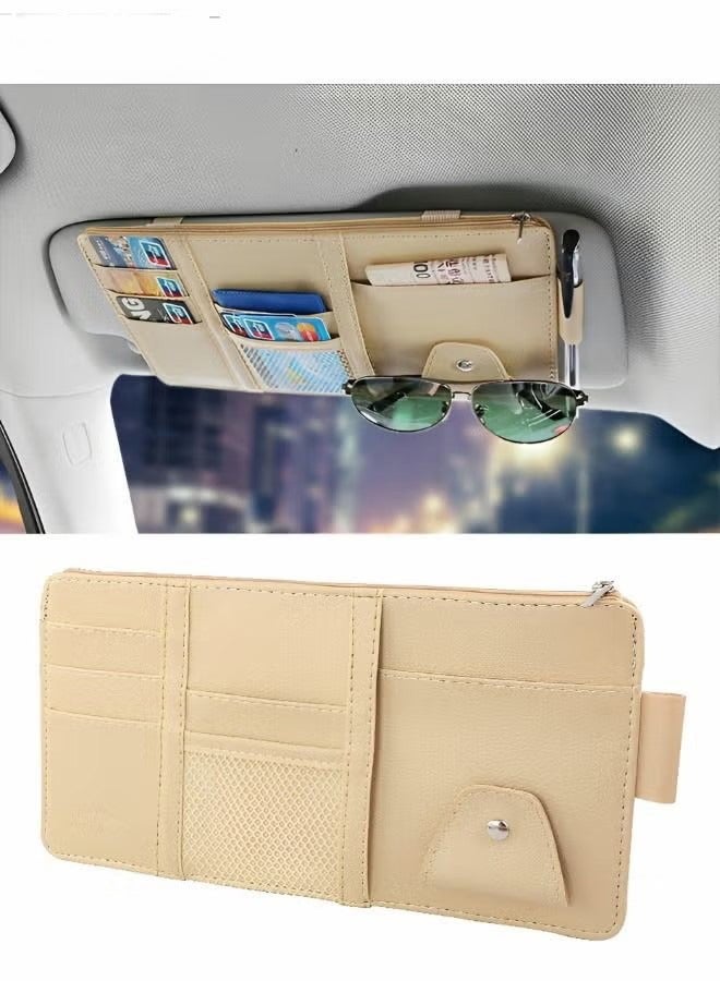 Generic Car Sun Visor Organizer, Pu Leather Auto Interior Accessories Storage Multi-Pocket Double Zipper Net Pocket, for Cards Pens Sunglasses Holders Newest - Image 1