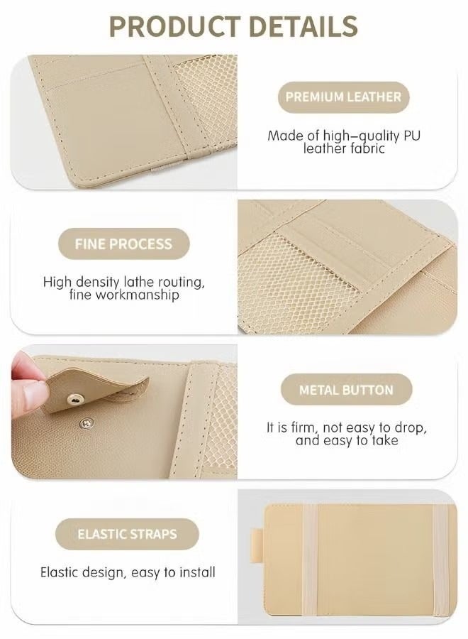 Generic Car Sun Visor Organizer, Pu Leather Auto Interior Accessories Storage Multi-Pocket Double Zipper Net Pocket, for Cards Pens Sunglasses Holders Newest - Image 4