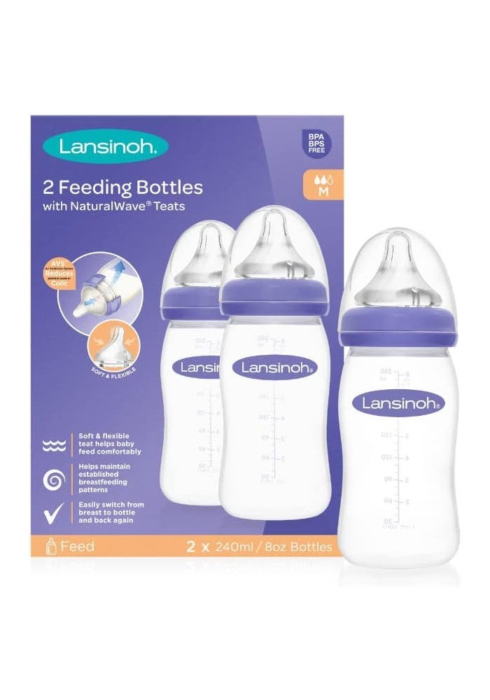 Lansinoh عبوة زجاجات رضاعة Lansinoh للأطفال - عبوتان بسعة 240 مل مع فوهة NaturalWave - Image 1