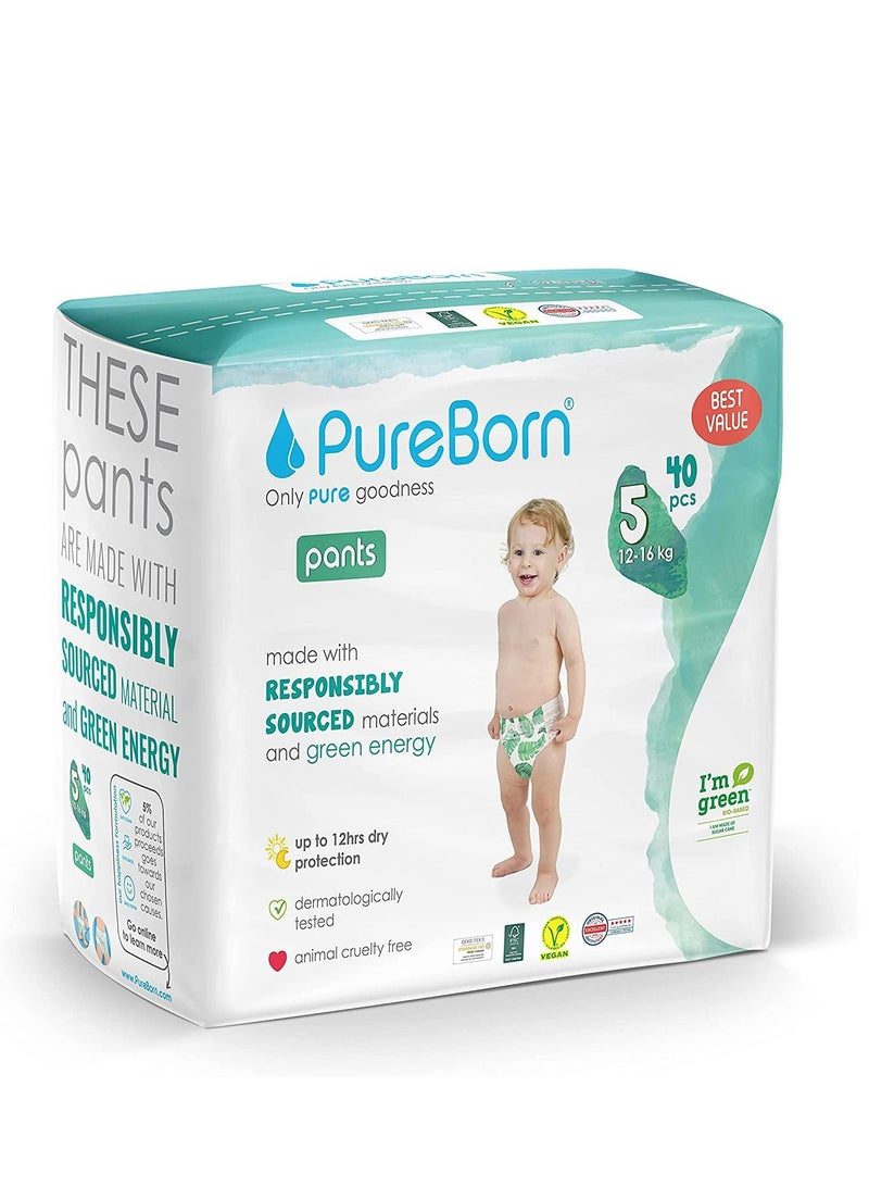 PureBorn Pure Born Baby Dry Pull Up Diapers. Size -5 40 Pieces - Image 1