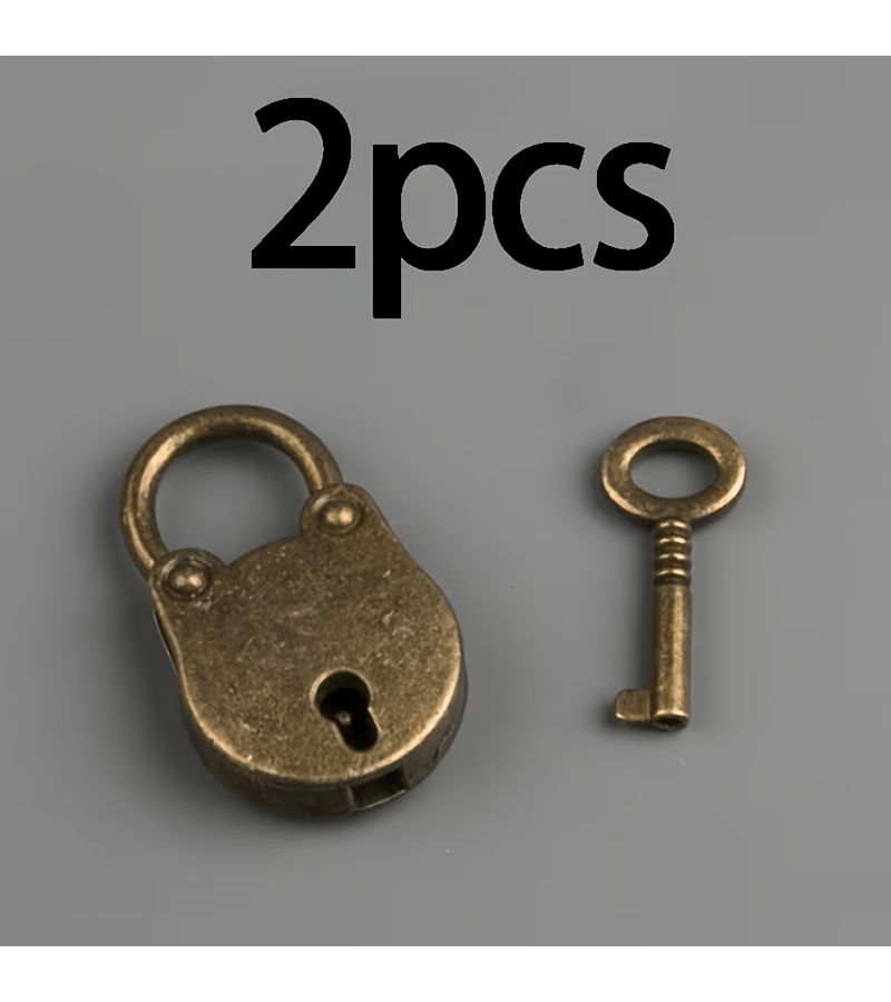 2pcs Antique Bronze Mini Padlock Set 1 Lock 1 Key for Cabinet Drawer - Image 1