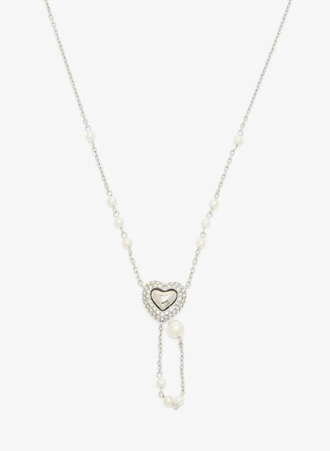 GUESS Pave Heart Y Chain Necklace