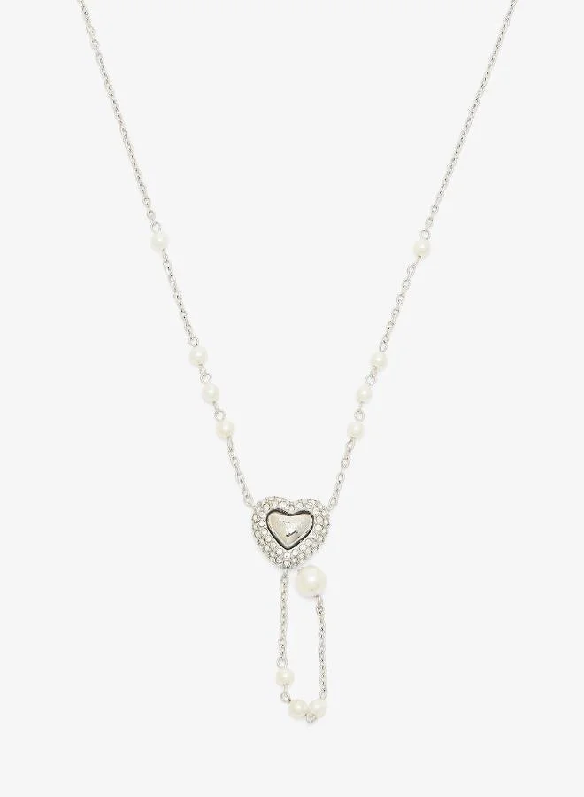 Pave Heart Y Chain Necklace