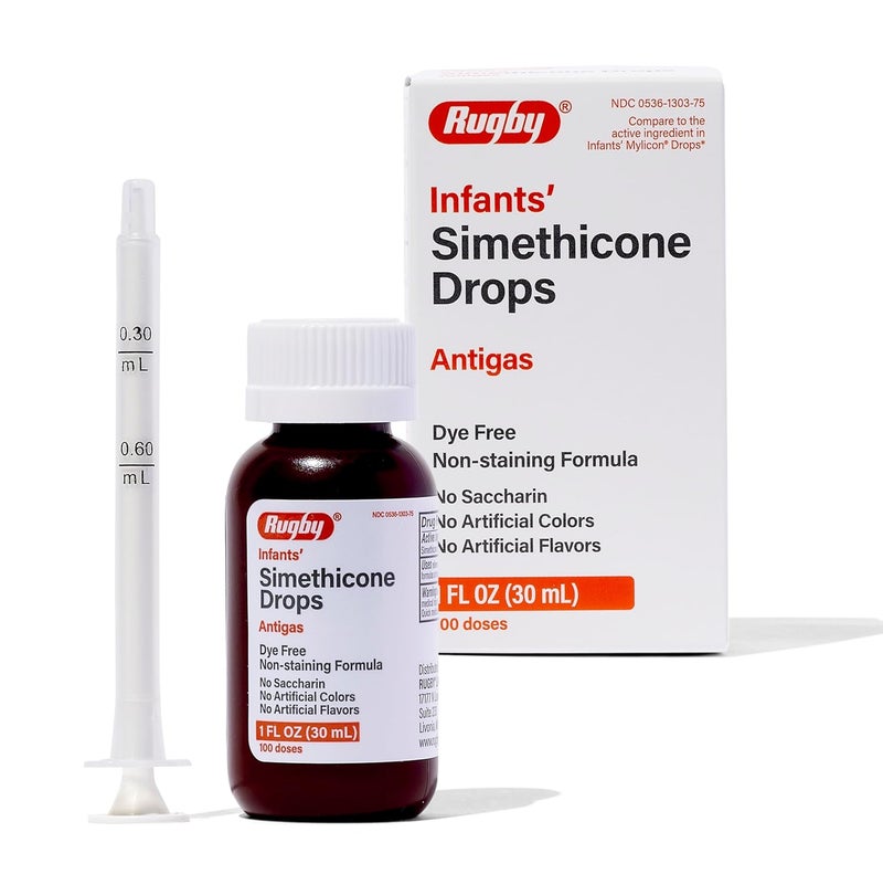 RUGBY LABORATORIES Rugby Infants' Gas Relief Drops - Simethicone 20 mg Gas Relief Liquid for Newborns, Babies, Toddlers and Kids - No Artificial Colors, Flavors or Dyes - 1 Fl Oz (4 Pack) 