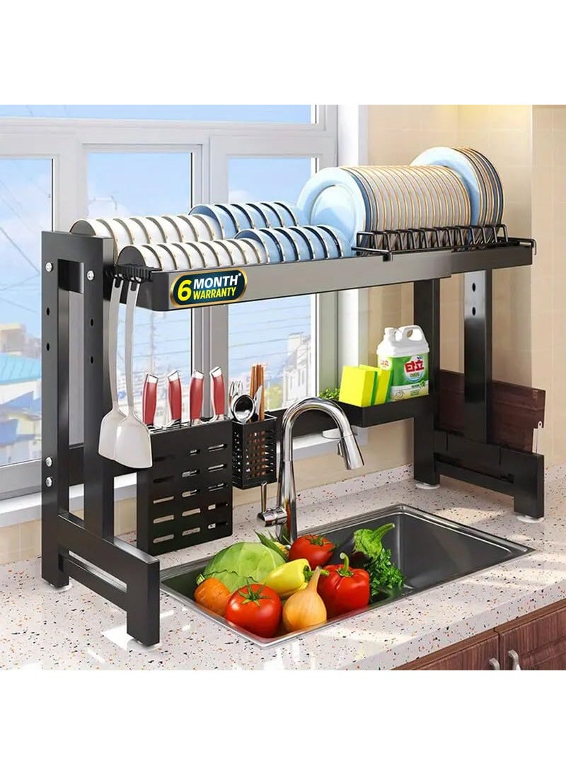 iBELL IBELL DR193SM Dish Rack for Kitchen, Adjustable Length Bartan Stand for Drying, Carbon Steel, Kitchen Organizer/Drainer Shelf/Utensils Storage (Black)  - Image 1
