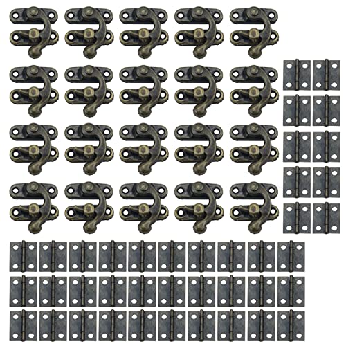Antrader 40Pcs Mini Box Hinges, 20 Sets Antique Right Latch Hasp for Wood Jewelry Box Trinket Box Hasp Gift Box Catch Decoration with Screws - Image 1