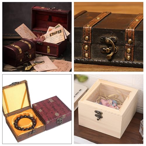Antrader 40Pcs Mini Box Hinges, 20 Sets Antique Right Latch Hasp for Wood Jewelry Box Trinket Box Hasp Gift Box Catch Decoration with Screws - Image 4