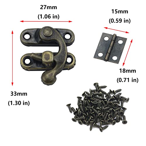 Antrader 40Pcs Mini Box Hinges, 20 Sets Antique Right Latch Hasp for Wood Jewelry Box Trinket Box Hasp Gift Box Catch Decoration with Screws - Image 2