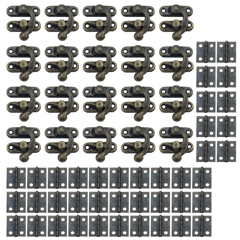 Antrader 40Pcs Mini Box Hinges, 20 Sets Antique Right Latch Hasp for Wood Jewelry Box Trinket Box Hasp Gift Box Catch Decoration with Screws - Image 5
