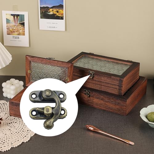 Antrader 40Pcs Mini Box Hinges, 20 Sets Antique Right Latch Hasp for Wood Jewelry Box Trinket Box Hasp Gift Box Catch Decoration with Screws - Image 3