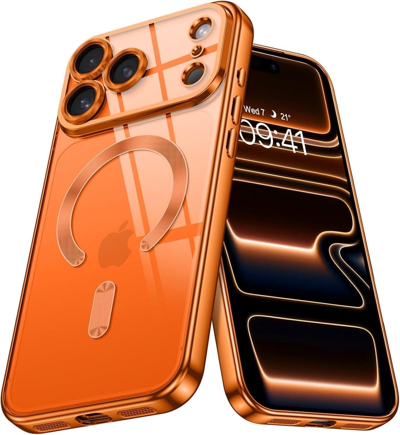 mobistyle Clear for iPhone 17 Pro Max Case 2025, Phone Case iPhone 17 Pro Max with Mag-Safe, Magnetic Plated Slim Thin Lightweight Soft Electroplated Shockproof Protective Cover Cases, Cosmic Orange - Image 1