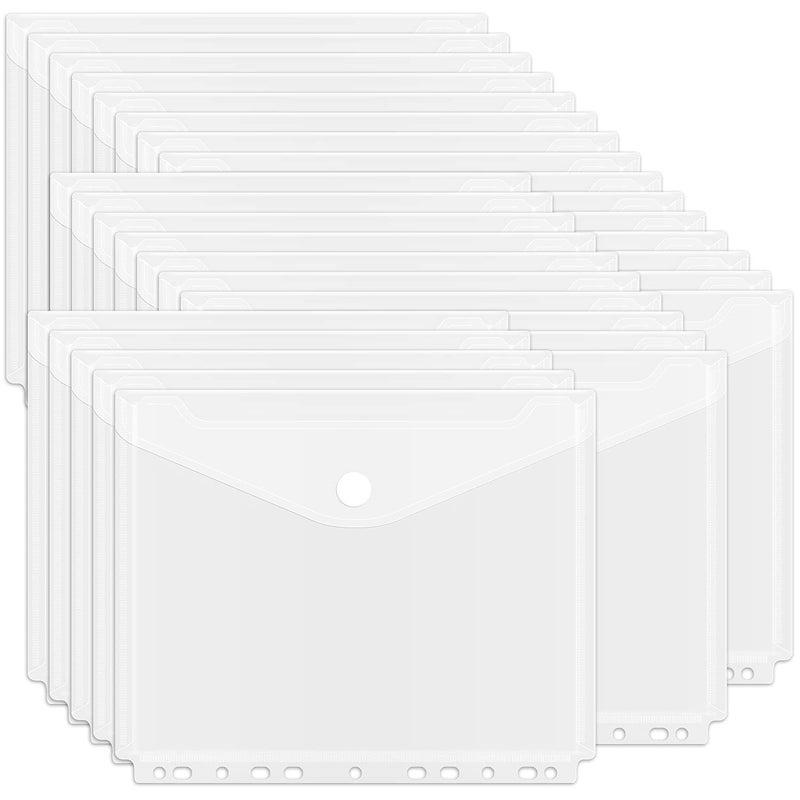 EOOUT 30Pcs Binder Pocket, Binder Organizer, 11 Holes Clear Poly Binder Envelope with Hook and Loop Closure, Plastic Binder Folders for School and Office Supplies, Letter Size - Image 1