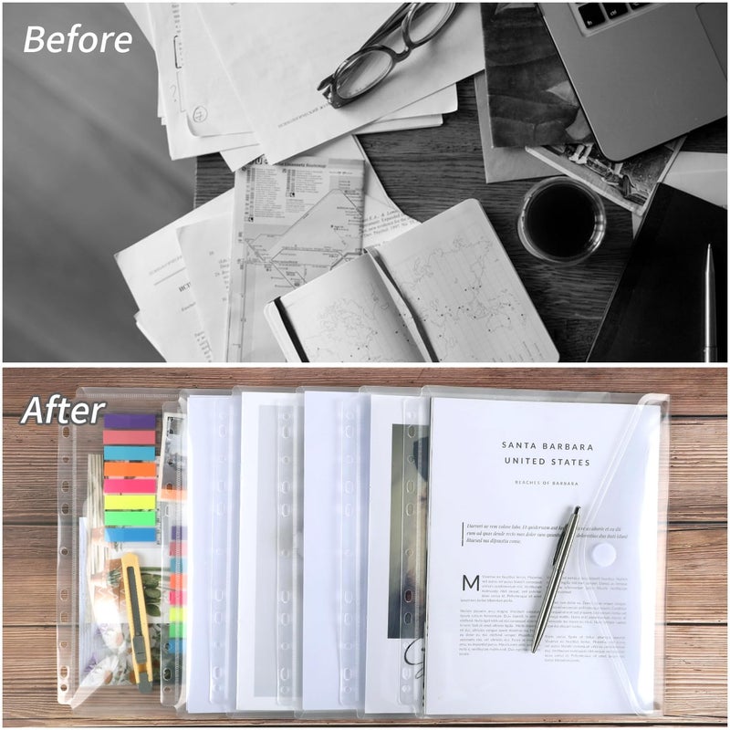 EOOUT 30Pcs Binder Pocket, Binder Organizer, 11 Holes Clear Poly Binder Envelope with Hook and Loop Closure, Plastic Binder Folders for School and Office Supplies, Letter Size - Image 5