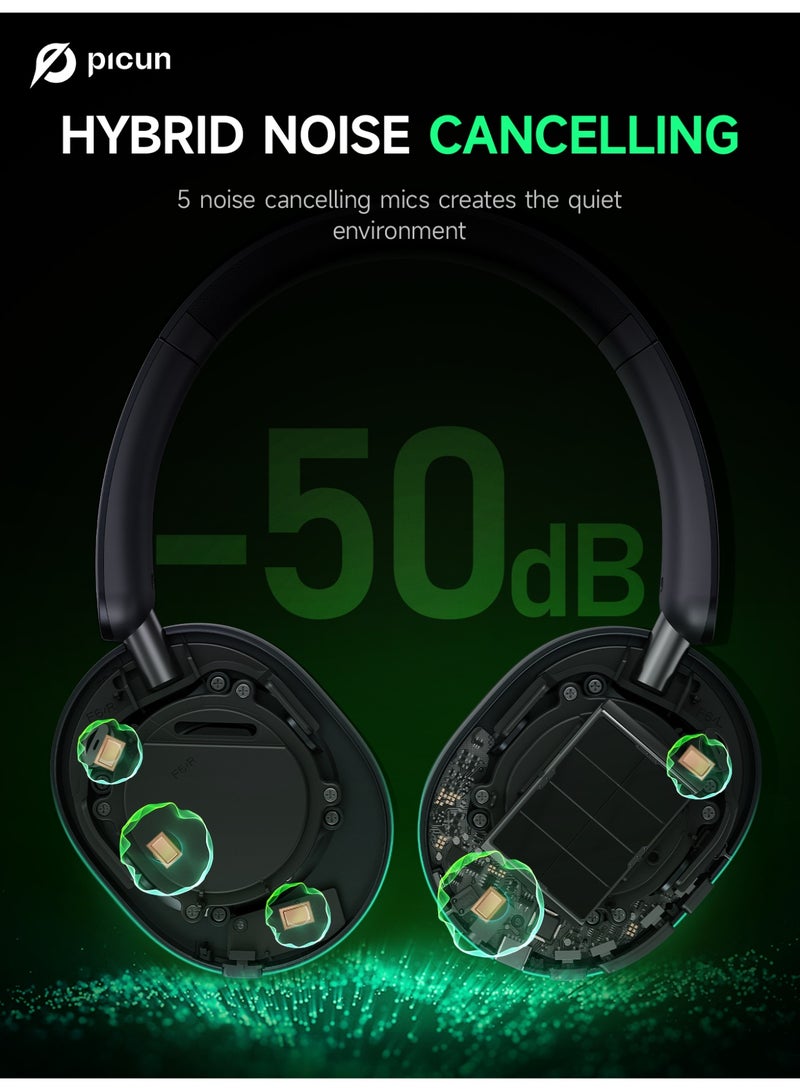 Picun F6 Wireless Gaming Headphones Active Noise Cancelling Head Tracking 3D Audio 40mm Hi-Res ANC Bluetooth Headset HIFI APP Control - Image 2