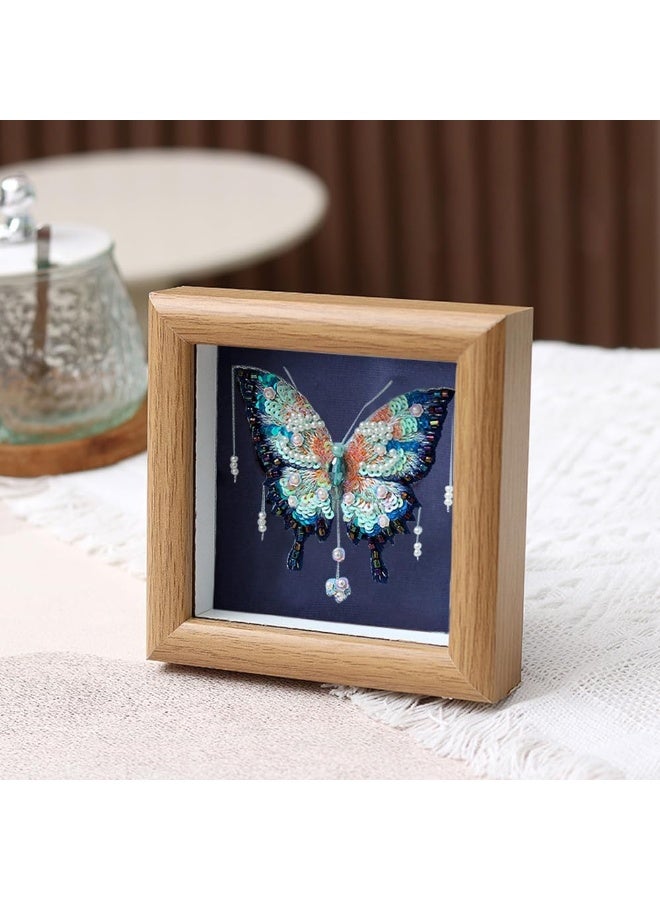 Bukela Butterfly Beaded Embroidery Kits with Frame, 3D Beadwork Craft Supplies, Beads Stitch Starter Kit for Beginners Adults with Full-Color Instruction Sheet, Butterflies with Pearls Pattern (Navy Blue) - Image 1