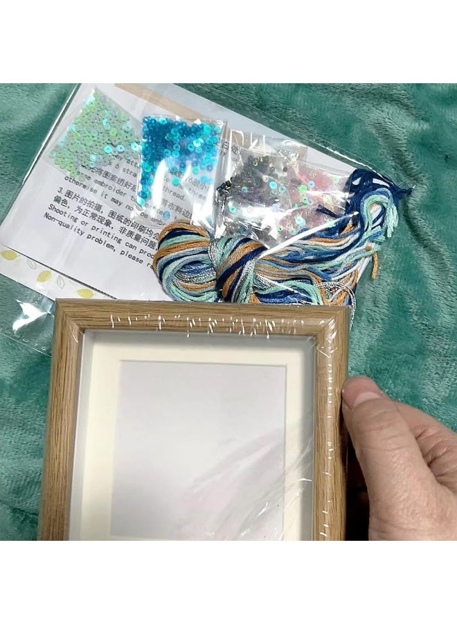 Bukela Butterfly Beaded Embroidery Kits with Frame, 3D Beadwork Craft Supplies, Beads Stitch Starter Kit for Beginners Adults with Full-Color Instruction Sheet, Butterflies with Pearls Pattern (Navy Blue) - Image 5