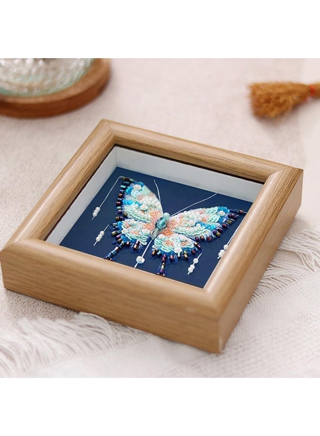 Bukela Butterfly Beaded Embroidery Kits with Frame, 3D Beadwork Craft Supplies, Beads Stitch Starter Kit for Beginners Adults with Full-Color Instruction Sheet, Butterflies with Pearls Pattern (Navy Blue) - Image 2