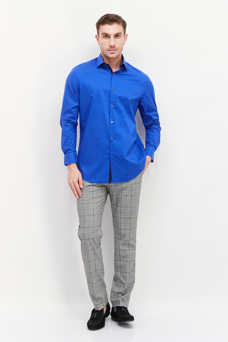 Van Heusen Men Regular Fit Plain Long Sleeves Dress Shirt, Blue - Image 3