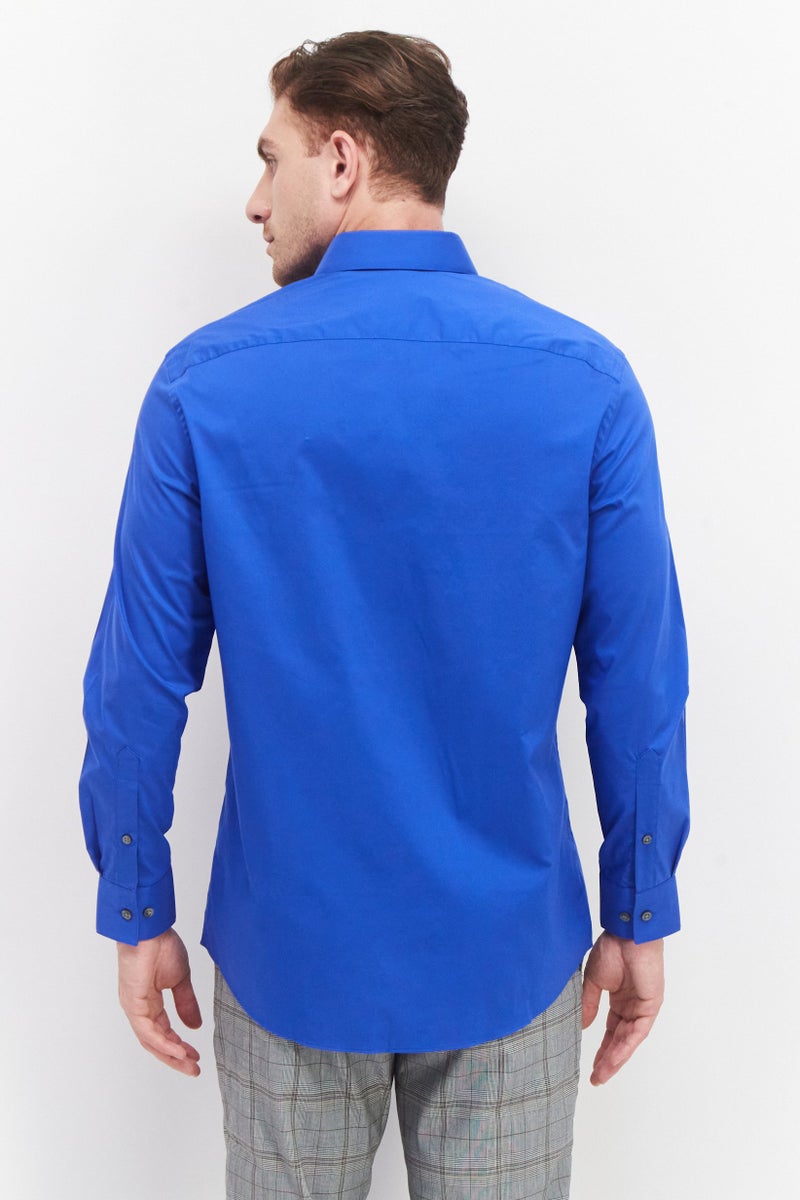 Van Heusen Men Regular Fit Plain Long Sleeves Dress Shirt, Blue - Image 4