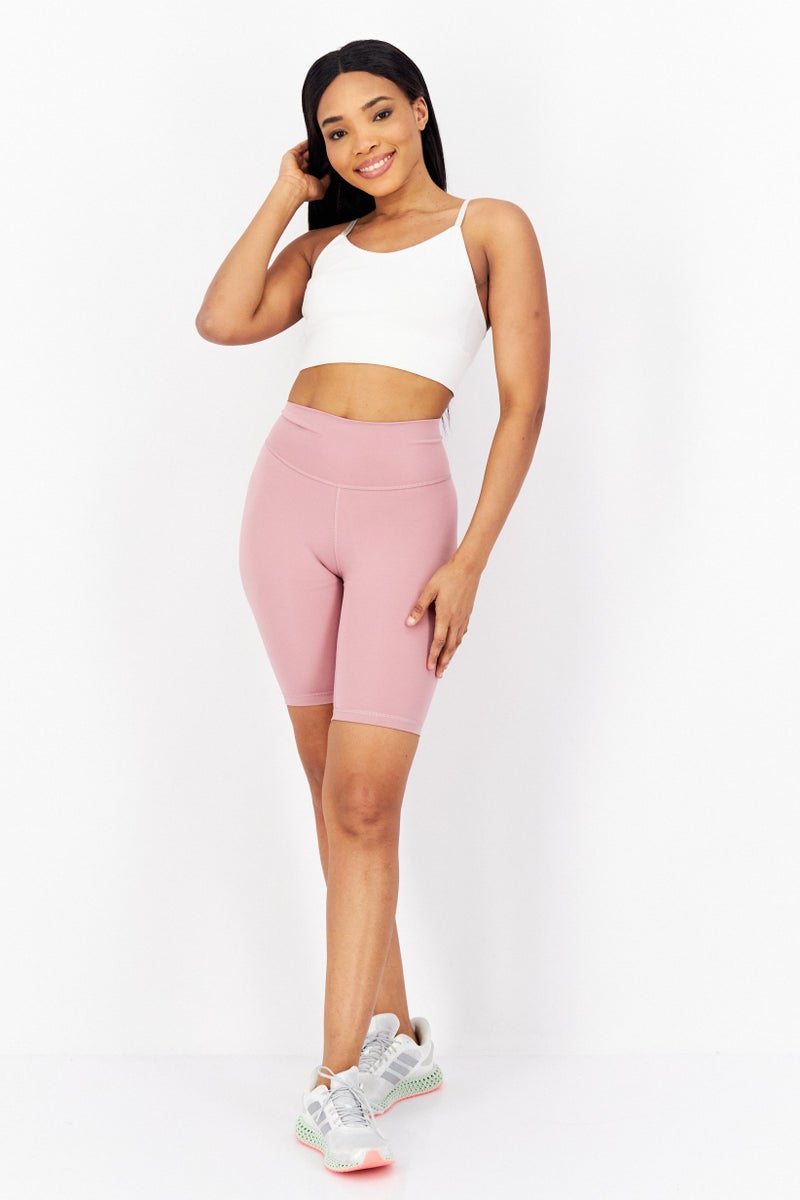 Adidas Women Sportswear Fit Brand Logo Training Shorts, Peach - Image 4