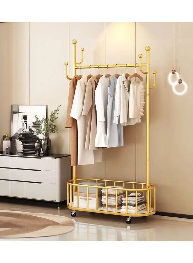 كادي ون منظم علاقة ملابس معدن وحامل ملابس ذهبي بعجلات 100x32x170 سم, شماعة ملابس معدنية شديدة التحمل مع خطافات لتعليق الملابس والمعاطف مع سلة تخزين سفلية لغرفة النوم - Image 5
