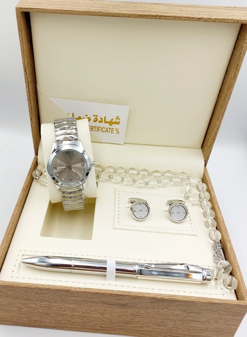 مونتيرا طقم رجالي مكون من ٤ قطع ساعة وقلم وكبك وسبحه