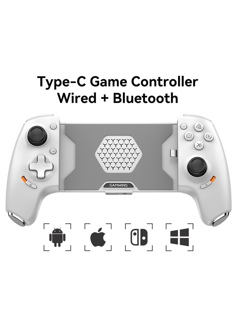 Professional Stretch Gamepad Aobing Max Type-C Wired & Bluetooth Gaming Controller compatible with Android iOS PC Switch Steam Xbox PS with Hall Joysticks Hall Trigger Turbo White