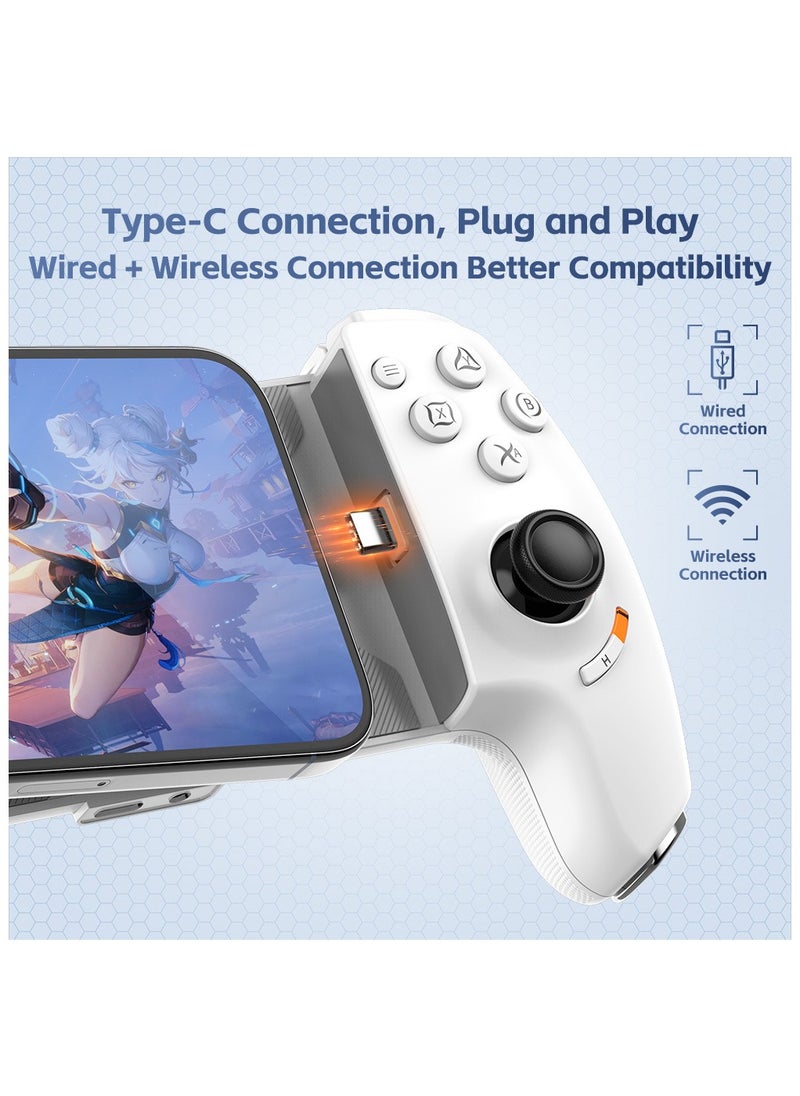 Professional Stretch Gamepad Aobing Max Type-C Wired & Bluetooth Gaming Controller compatible with Android iOS PC Switch Steam Xbox PS with Hall Joysticks Hall Trigger Turbo White