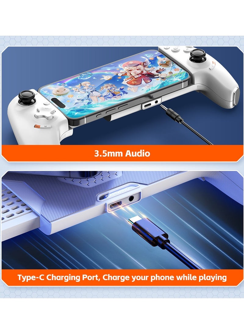 Professional Stretch Gamepad Aobing Max Type-C Wired & Bluetooth Gaming Controller compatible with Android iOS PC Switch Steam Xbox PS with Hall Joysticks Hall Trigger Turbo White
