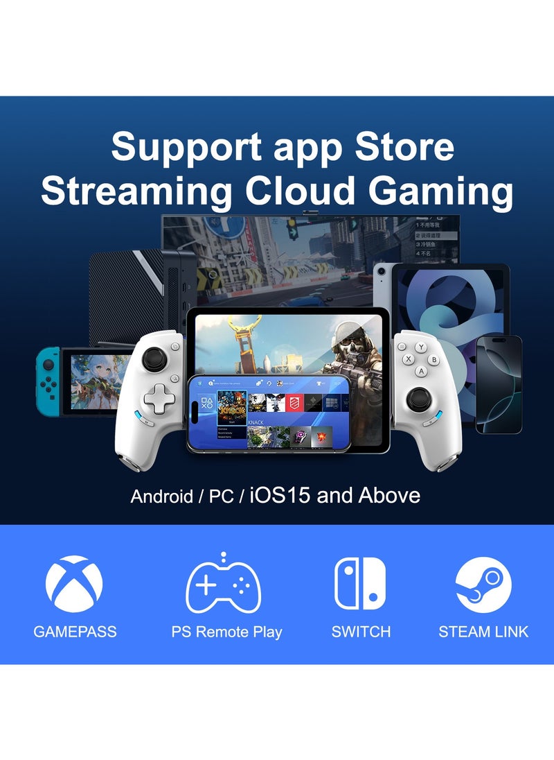 Professional Stretch Gamepad Aobing Max Type-C Wired & Bluetooth Gaming Controller compatible with Android iOS PC Switch Steam Xbox PS with Hall Joysticks Hall Trigger Turbo White